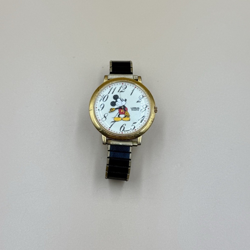 Lorus Disney Mickey Mouse Watch Gold Tone V501-0A20 Quartz Analog Untested